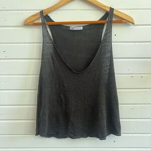 Zara Women’s Black Linen Burnout Cropped Tank Top